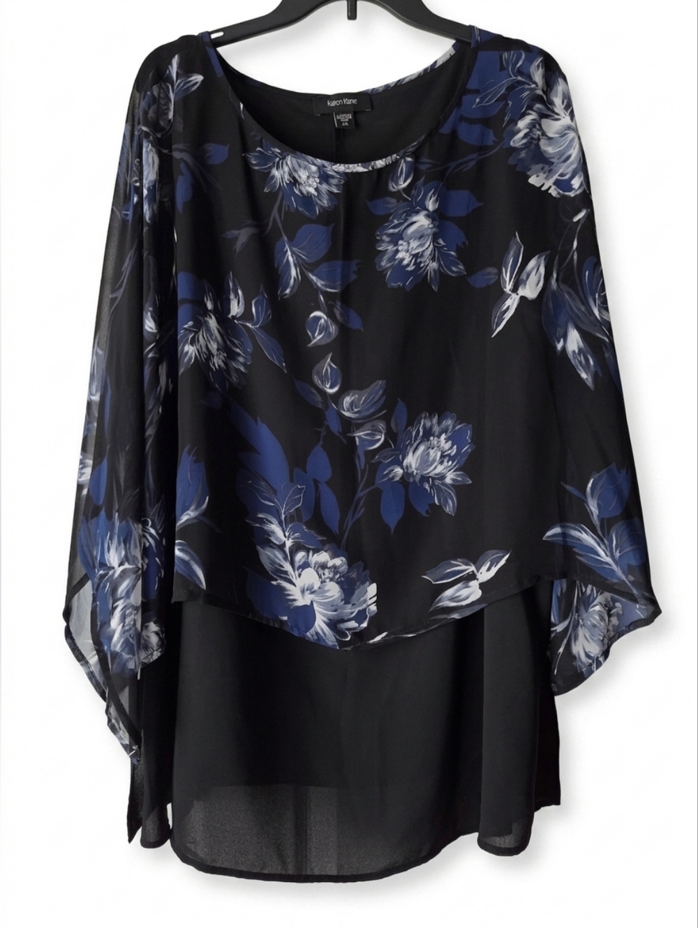 Karen Kane Layered Floral Blouse Black & Blue Size 2X